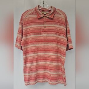 Vtg Tommy Bahama Silk Blend Red And Tan Striped Polo Shirt Sz Mens XL